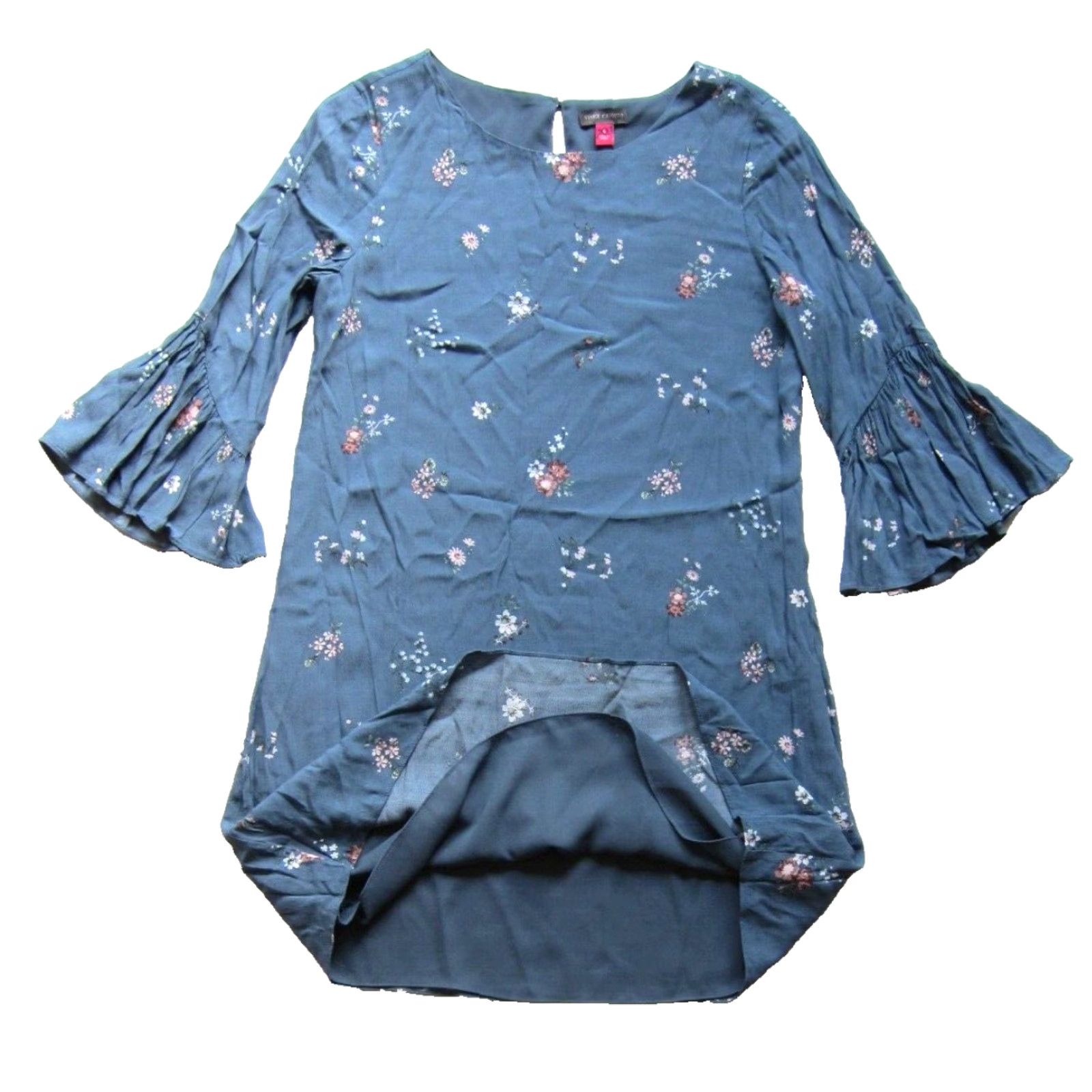 Vince Camuto Vince Camuto Floral Blue White Pink Rayon 3/4 Sleeve Tunic Shift Dress Ruffle Knee Length 6 Womens Size M / US 6-8 / IT 42-44 - 3 Thumbnail