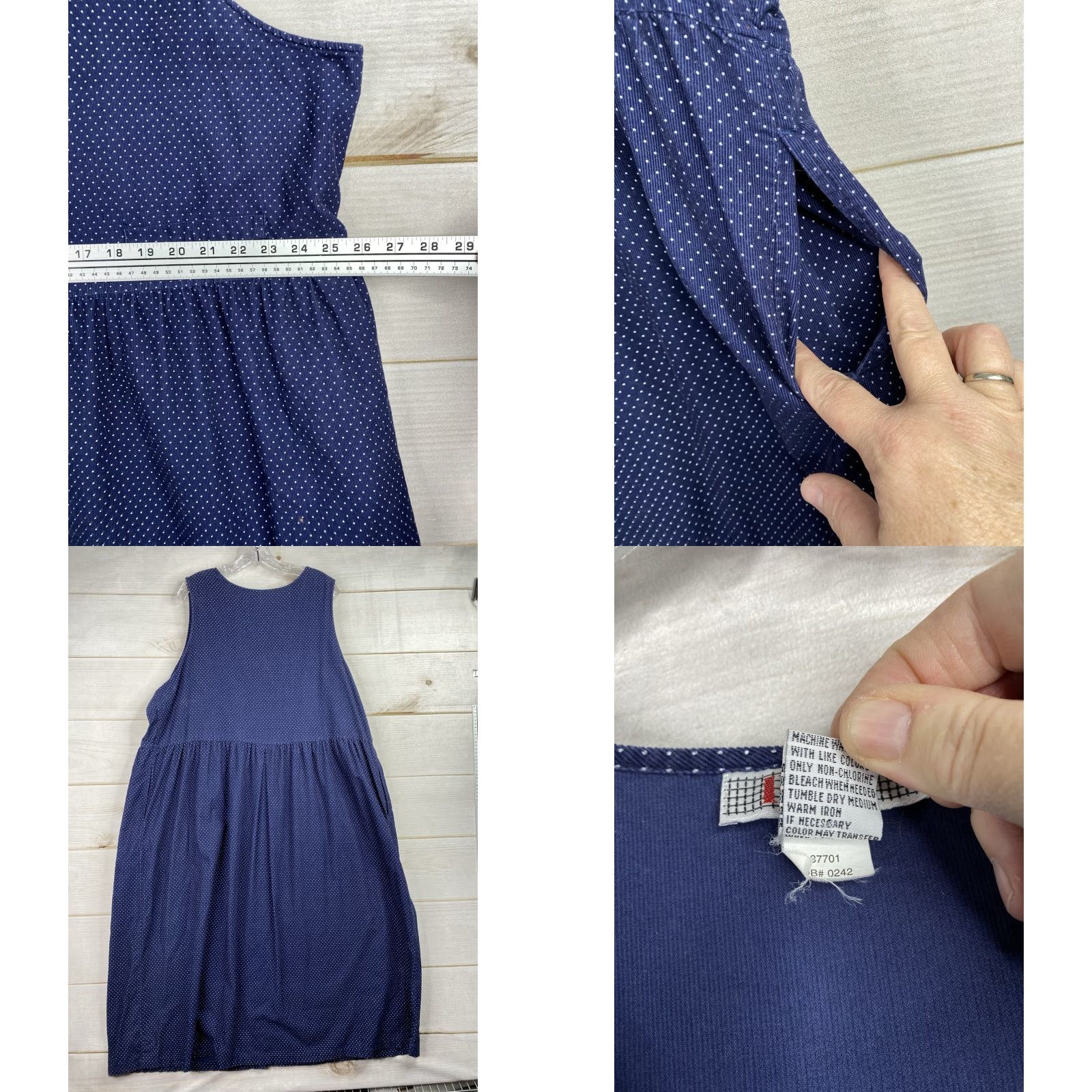 Vintage Vtg FADS Dress Womens 24W Blue Polka Dot Corduroy Sleeveless Pockets Cottagecore Size 4XL / US 24-26 - 8 Thumbnail