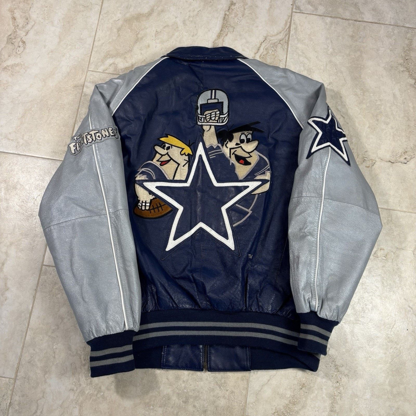 NFL Vintage Dallas Cowboys Flintstones Leather Jacket Mens 2XL Size US XXL / EU 58 / 5 - 1 Thumbnail