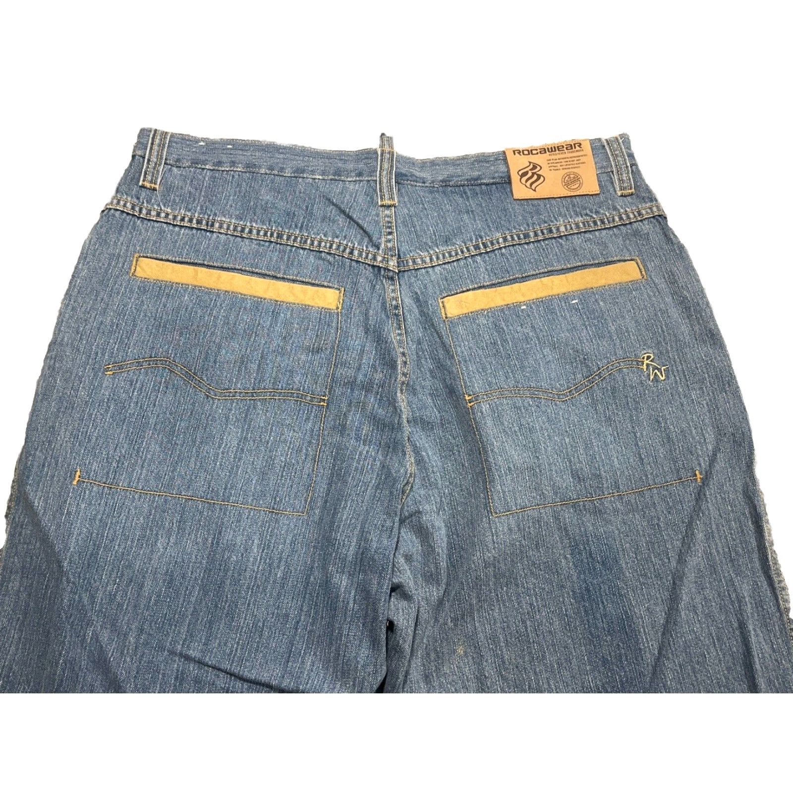 Rocawear VINTAGE Rocawear Jeans Mens 38 Wide-Leg 5-Pocket Denim Blue Embroidered 90s Hip Hop Baggy 38x33.5 Size US 38 / EU 54 - 4 Thumbnail