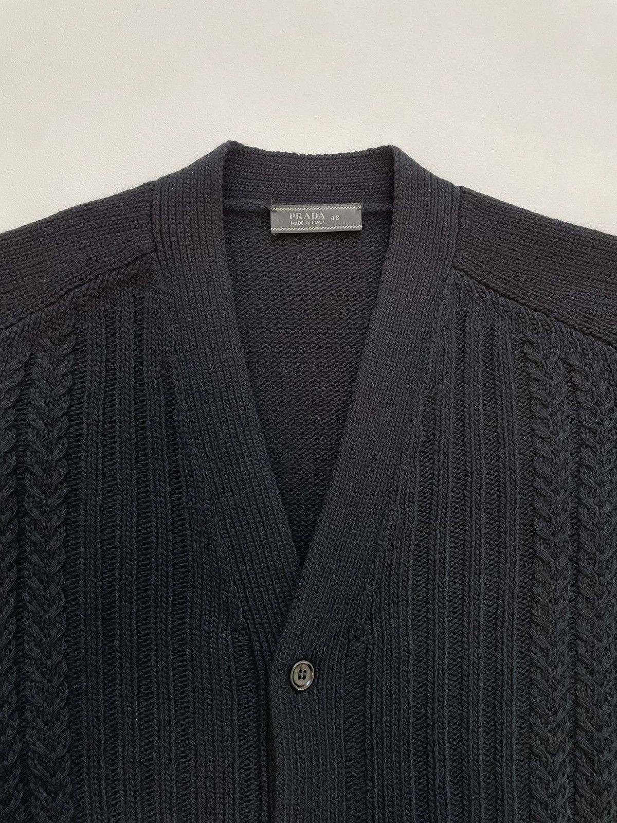 Prada A/W 09 Black Wool ‘Ribbed Chevron’ Cardigan Size US M / EU 48-50 / 2 - 4 Thumbnail
