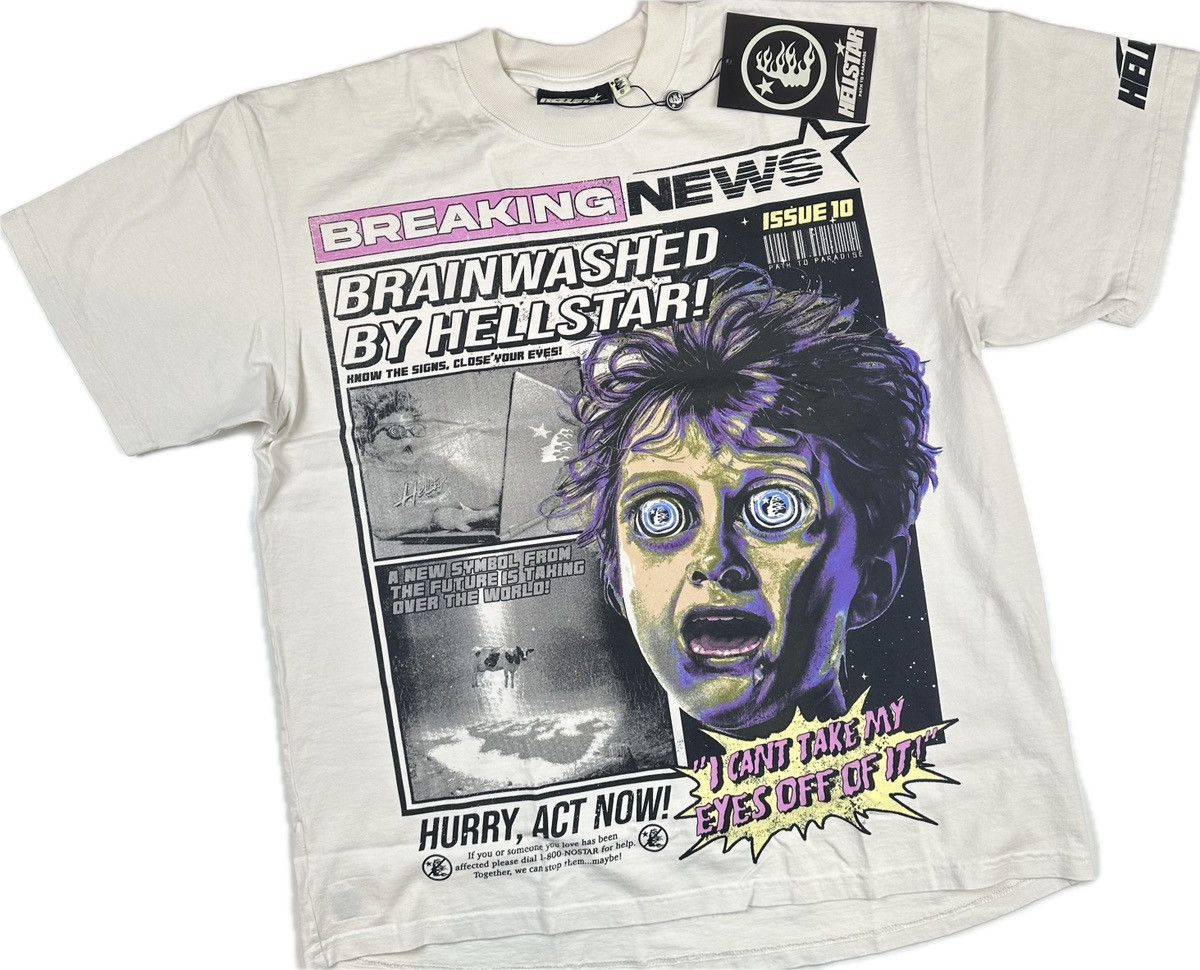 image of Hellstar Breaking News T-Shirt in Cream, Men's (Size XL)