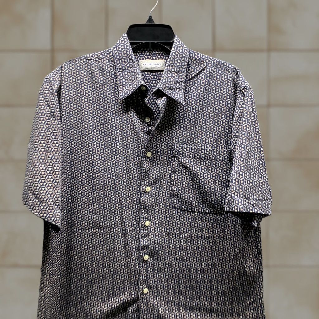 Murano VINTAGE Murano Shirt Mens Short Sleeve Button-Up Geometric Hawaiian Blue Brown 90s Style Medium Shirt Mens Dirty Size US M / EU 48-50 / 2 - 1 Thumbnail