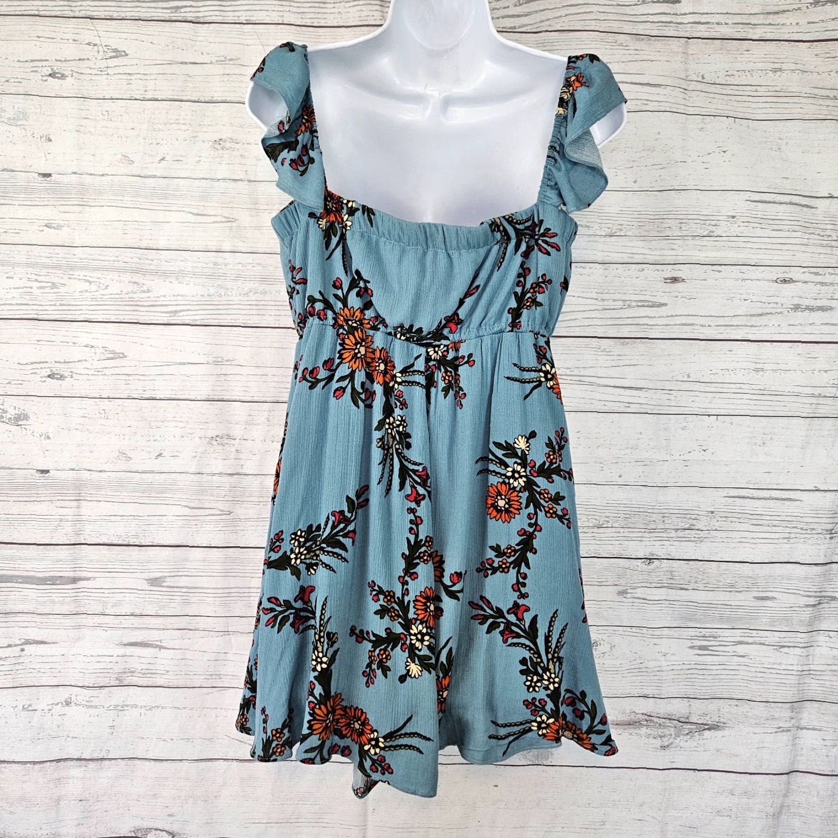 Lulus Lulus Womens Dress L Blue Orange Floral Sleeveless Rayon Mini Size L / US 10 / IT 46 - 3 Thumbnail
