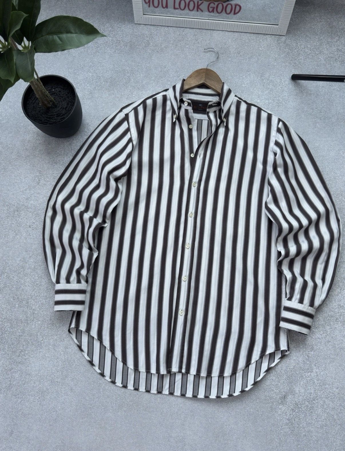 Etro ETRO Milano Luxury Striped White Brown Button Up Shirt Men Size US L / EU 52-54 / 3 - 2 Thumbnail