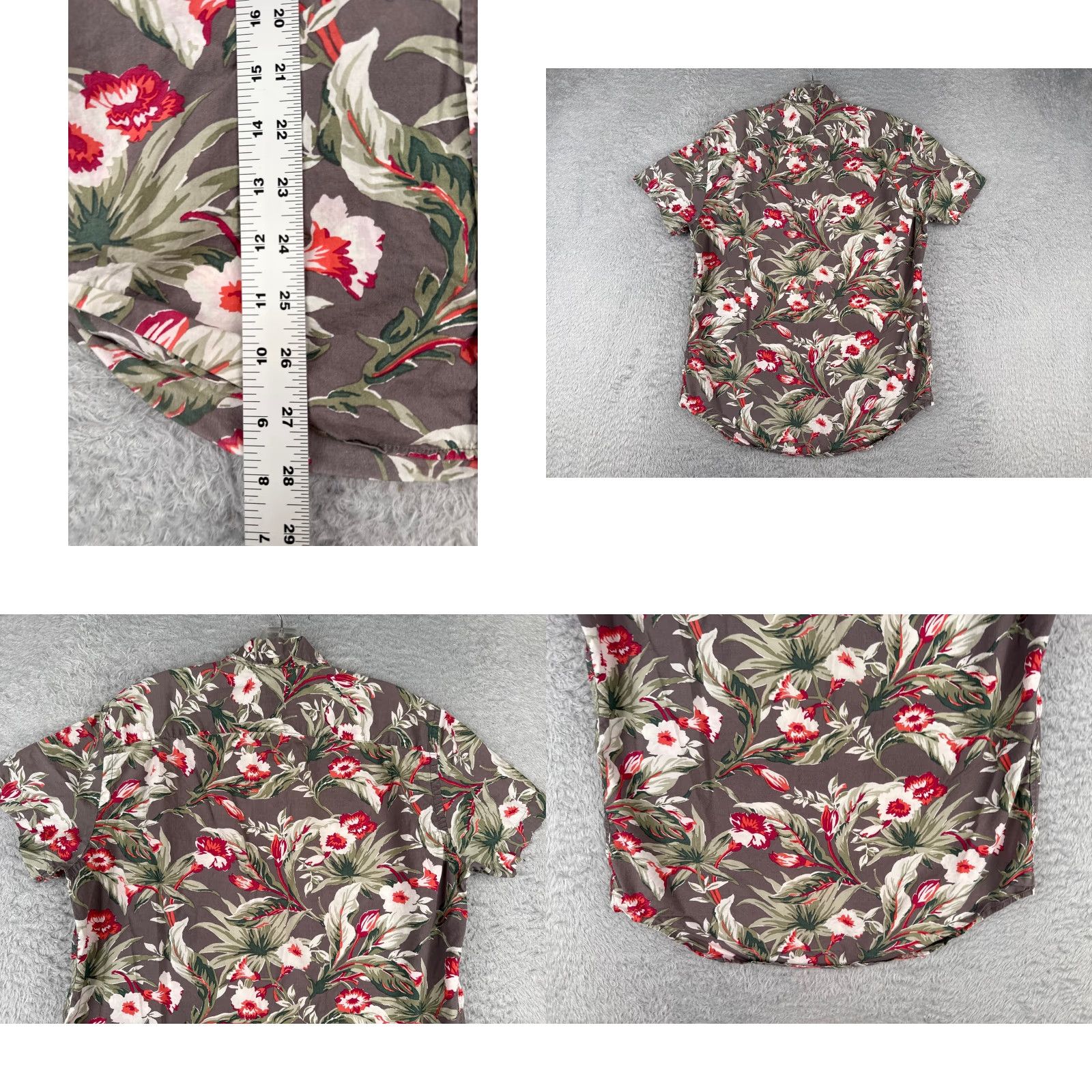 Gap Gap Shirt Men Medium Gray Red Green Floral Leaf Button Up 100% Cotton Hawaiian Size US M / EU 48-50 / 2 - 9 Thumbnail