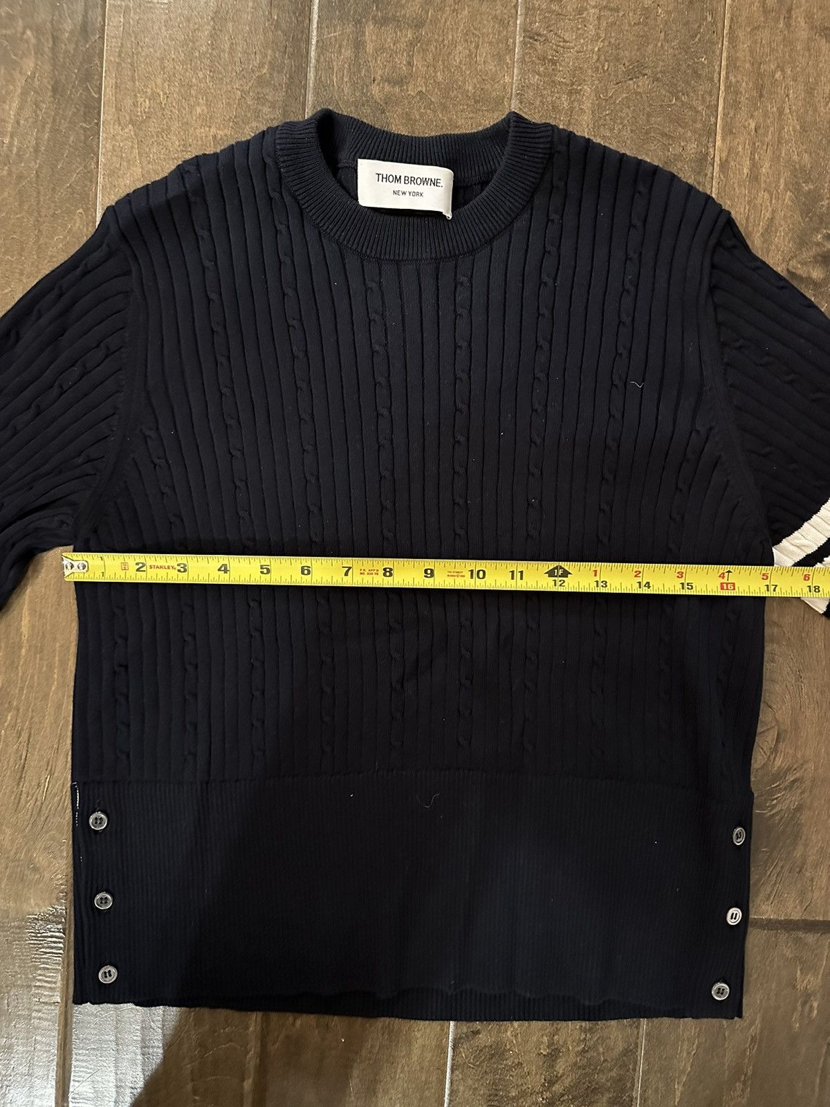 Thom Browne NAVY BABY CABLE RIB COTTON 4-BAR CREWNECK Size US S / EU 44-46 / 1 - 9 Thumbnail