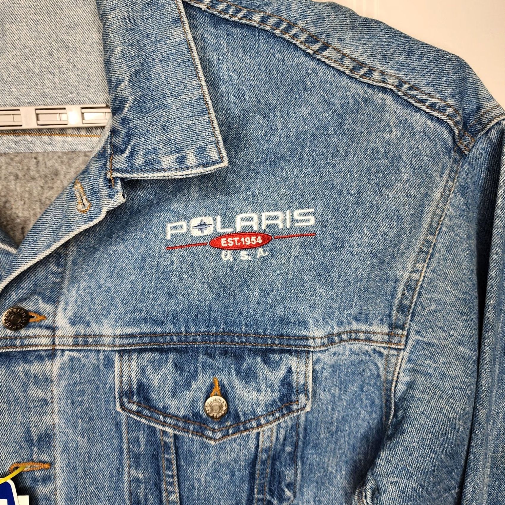 Vintage Polaris Jacket Mens XL Blue VTG Denim Jean USA Trucker Embroidered Double Sided Size US 36 / EU 52 - 3 Thumbnail