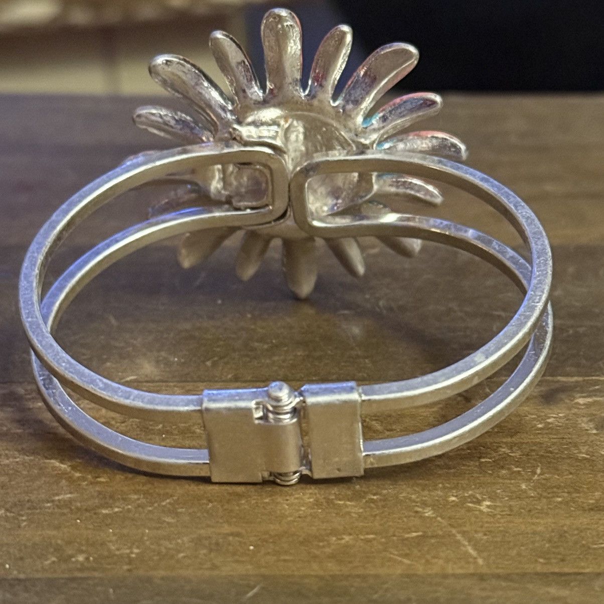 Other Silver tone pink and turquoise sunflower clamper bracelet Size ONE SIZE - 2 Thumbnail