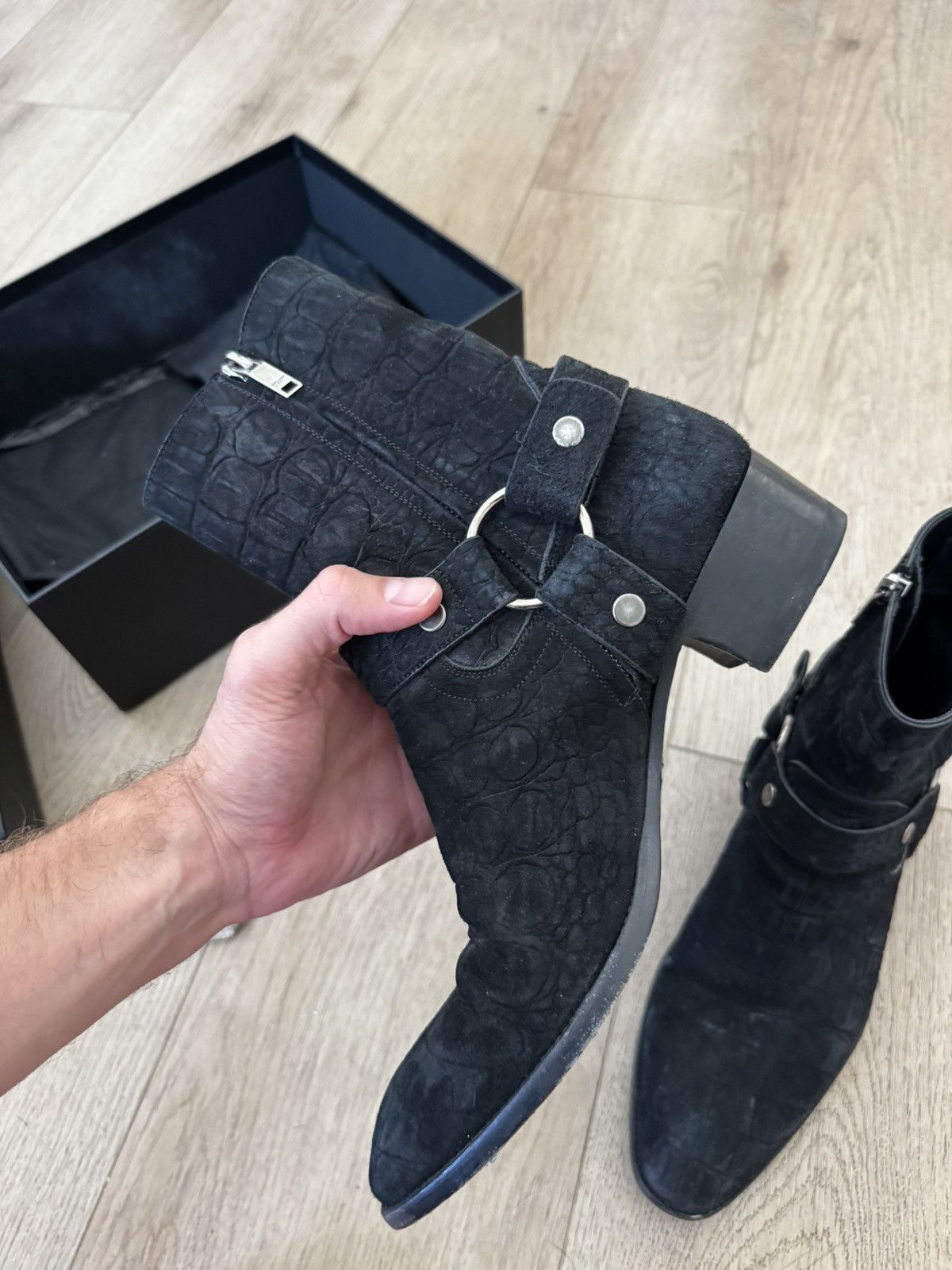 Saint Laurent Paris Croc Embossed Harness Wyatts Size US 8 / EU 41 - 3 Thumbnail