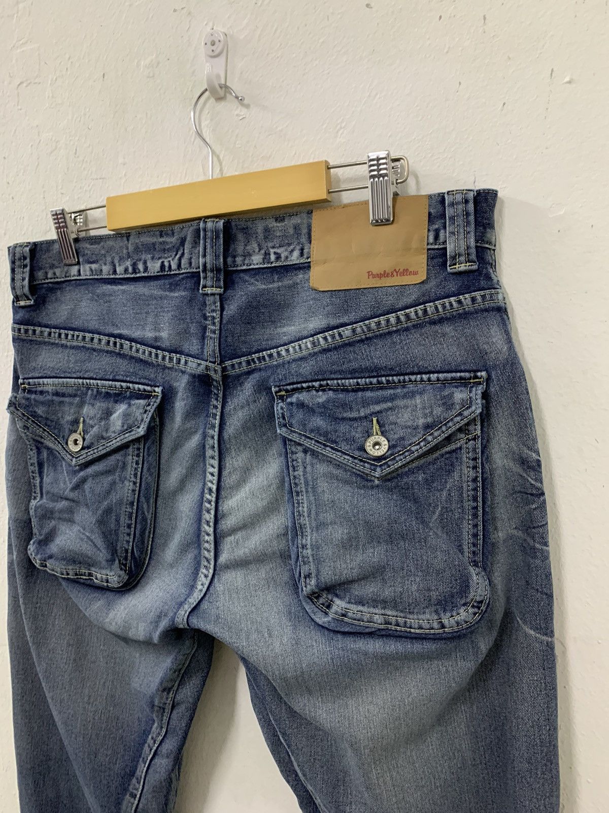 Japanese Brand Purple And Yellow Distressed Arc Denim Pants Size US 33 - 7 Thumbnail