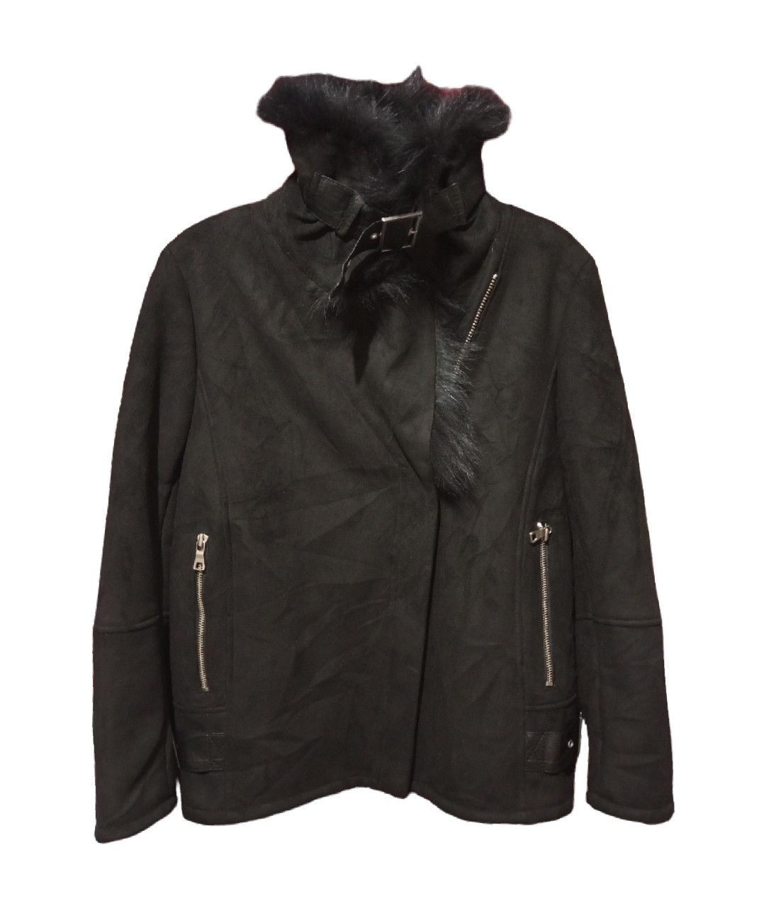 image of If Six Was Nine x Le Grande Bleu L G B City Gee - Fur Suede Raccoons Pilot Jacket in Black (Size Me