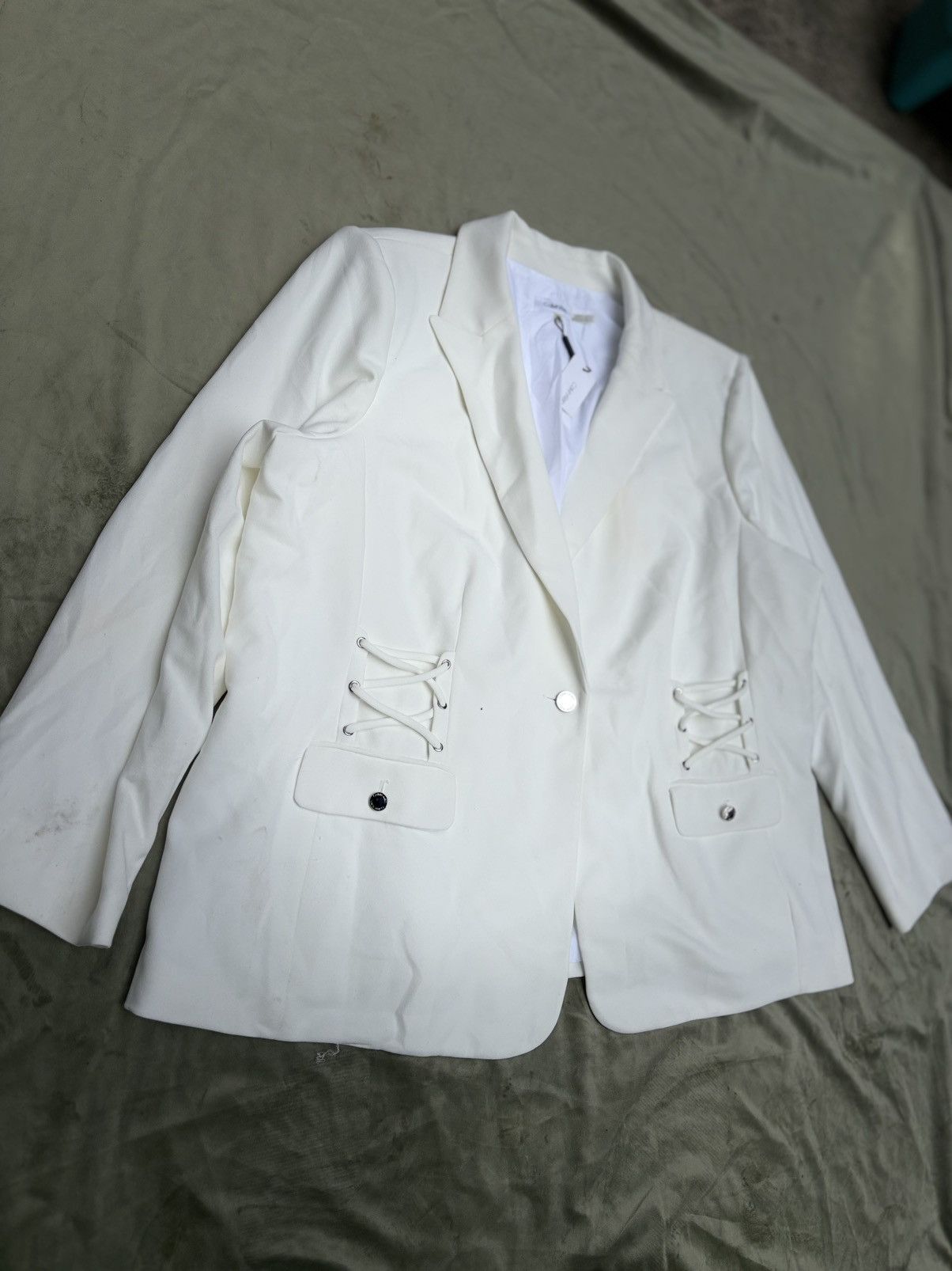 Calvin Klein Calvin Klein White Lace-Up Blazer — NWT Size 4XL / US 24-26 - 4 Thumbnail
