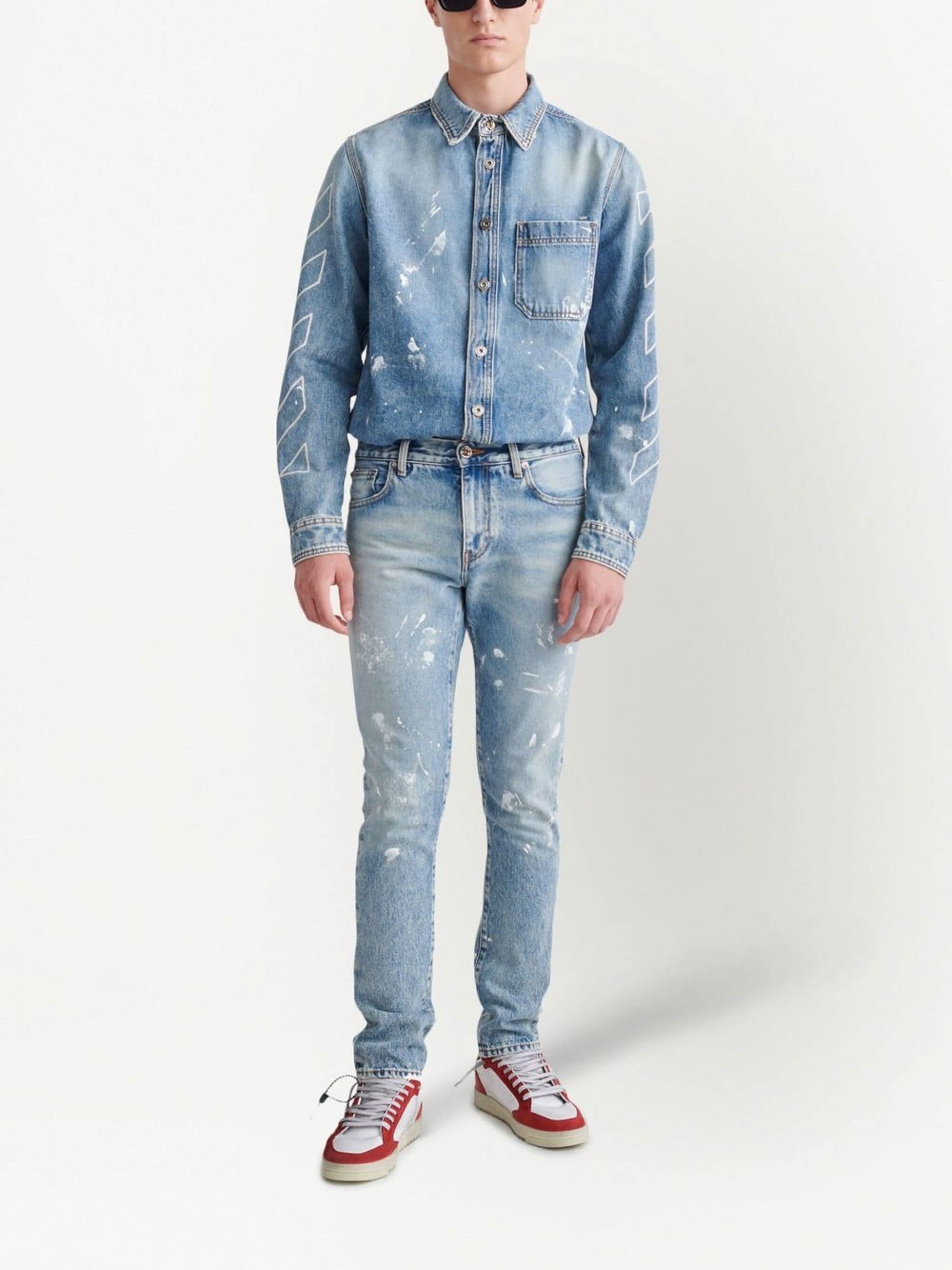 Off-White o1rshd1 Diag Outline Paint Skinny Jeans in Vintage Blue Size US 35 - 5 Thumbnail
