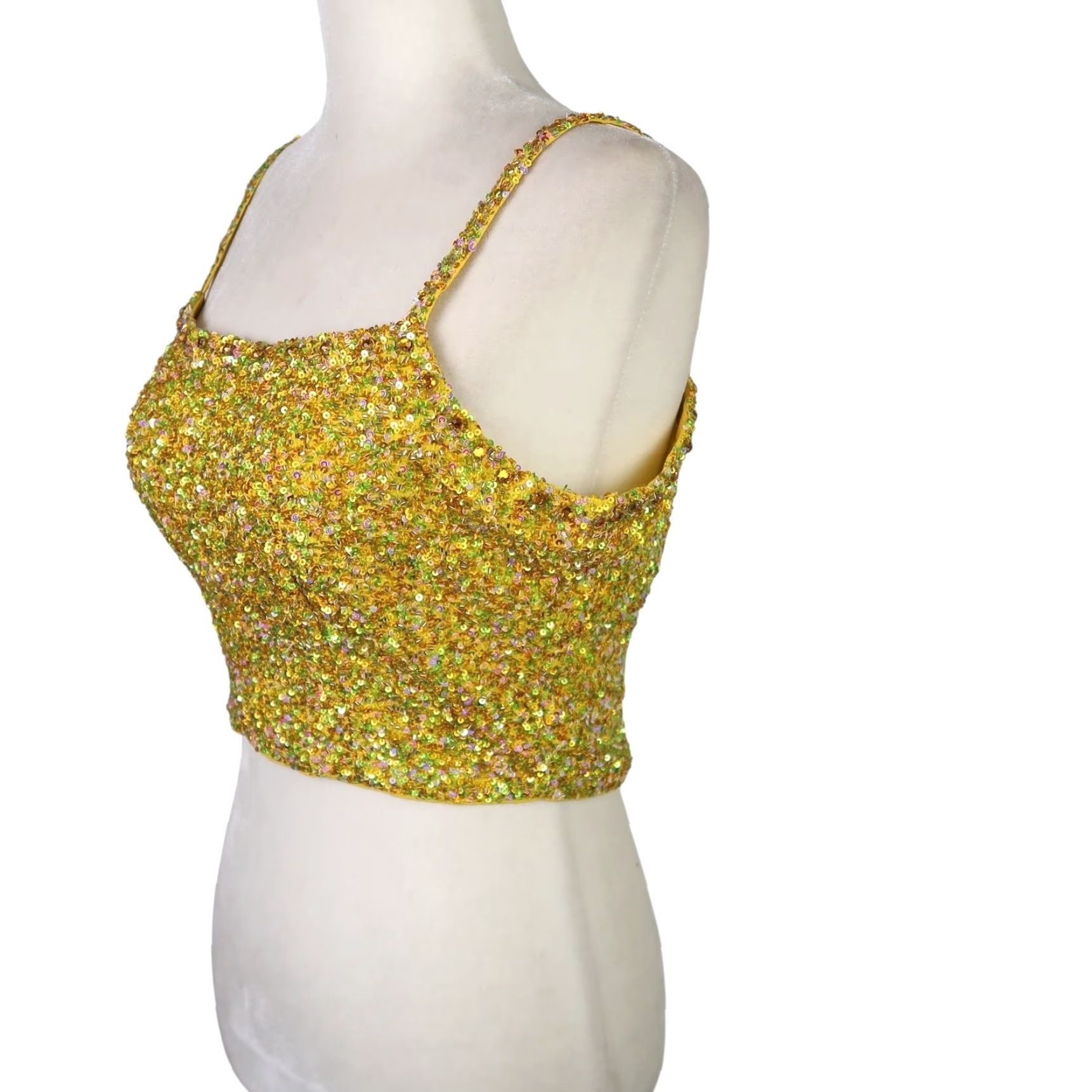 Vintage VINTAGE 90s Yellow Sequin Beaded Shimmering Cami Crop Top S Tank Sleeveless Zip Party/Cocktail Formal Womens Boys Girls? Size S / US 4 / IT 40 - 3 Thumbnail