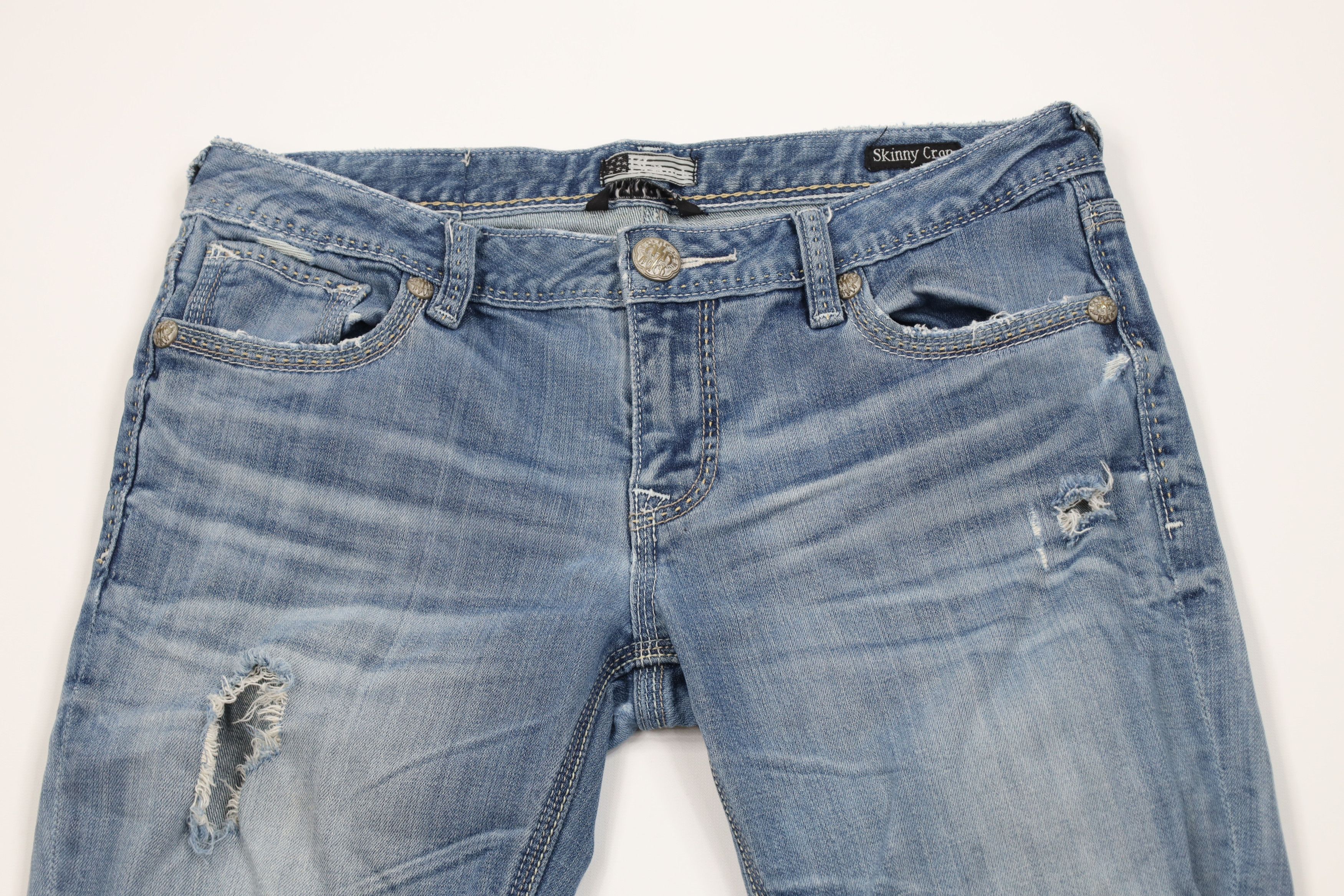 Vintage Express Rerock Stretch Skinny Crop Denim Jeans Blue Size 28" / US 6 / IT 42 - 2 Thumbnail