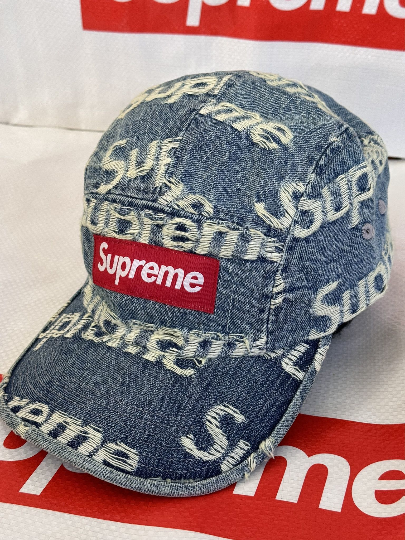 Supreme Frayed Logos Denim Camp Cap Blue – The Hat Circle by