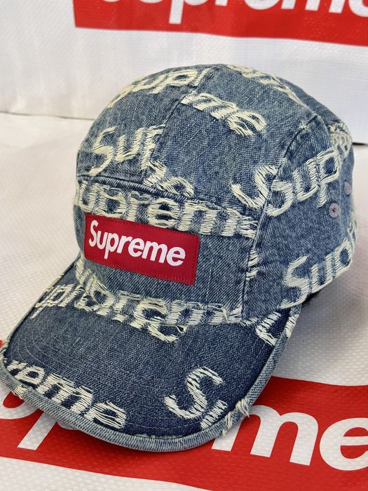 Supreme Supreme Frayed Logos Denim Camp Cap Blue hat | Grailed