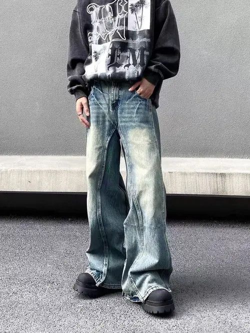 VIBE Vintage washed and distressed patchwork baggy jeans Size US 30 / EU 46 - 4 Thumbnail
