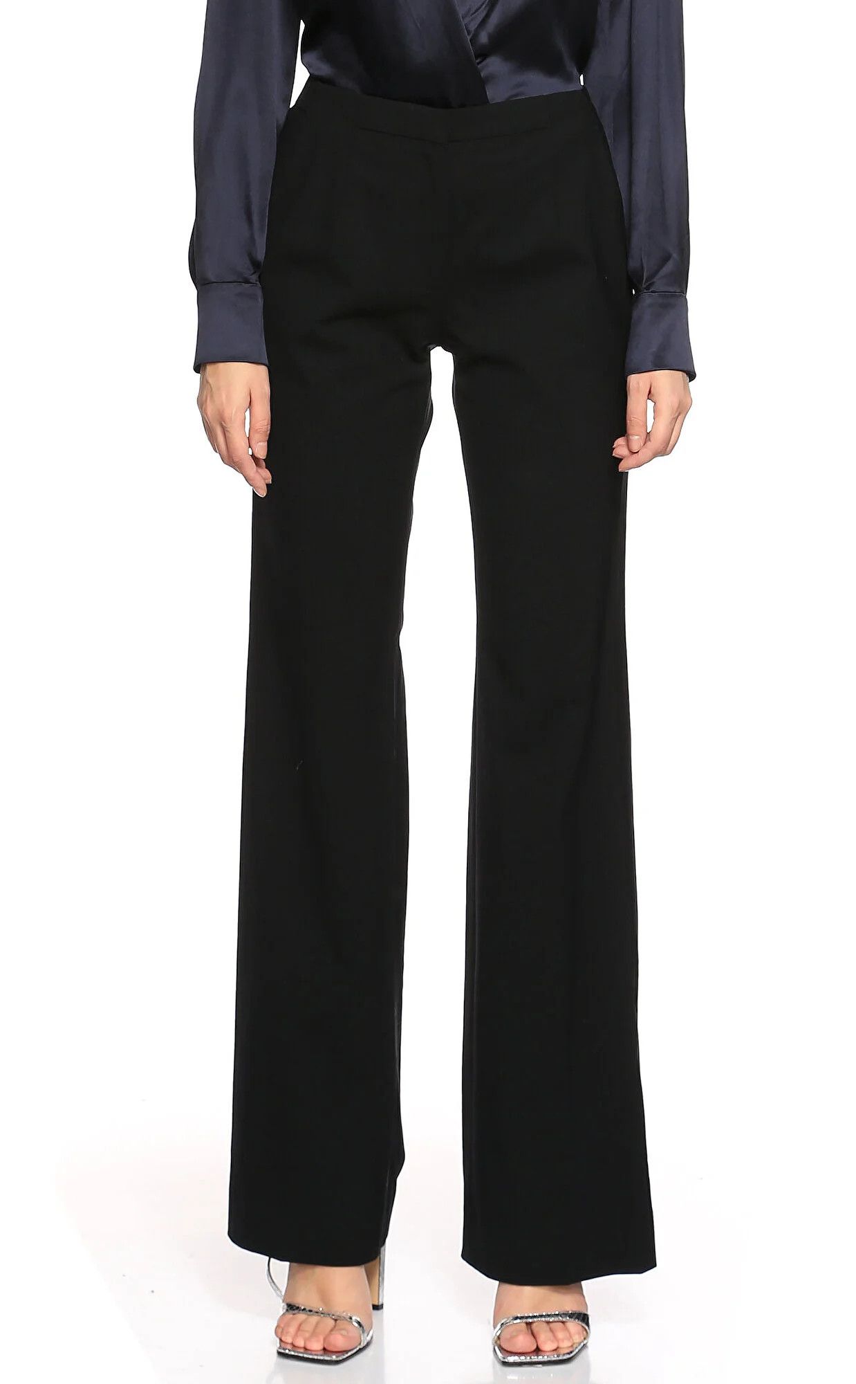 image of Viktor Rolf Viktor & Rolf Solid Black Wool Wide Leg Dress Pants 8 44, Women's (Size 30)