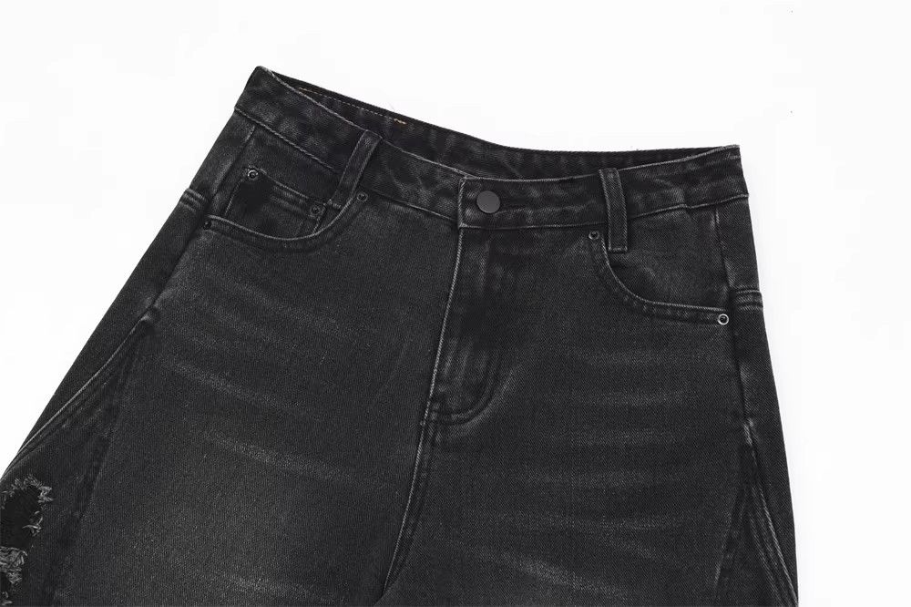 Japanese Brand × Jean Black loose straight high street patch ripped denim shorts Size US 32 / EU 48 - 3 Thumbnail