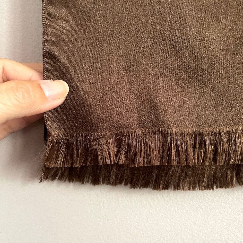 Vintage Vintage Brown Fringed Satin Rectangular Opera Scarf Size ONE SIZE - 10 Thumbnail