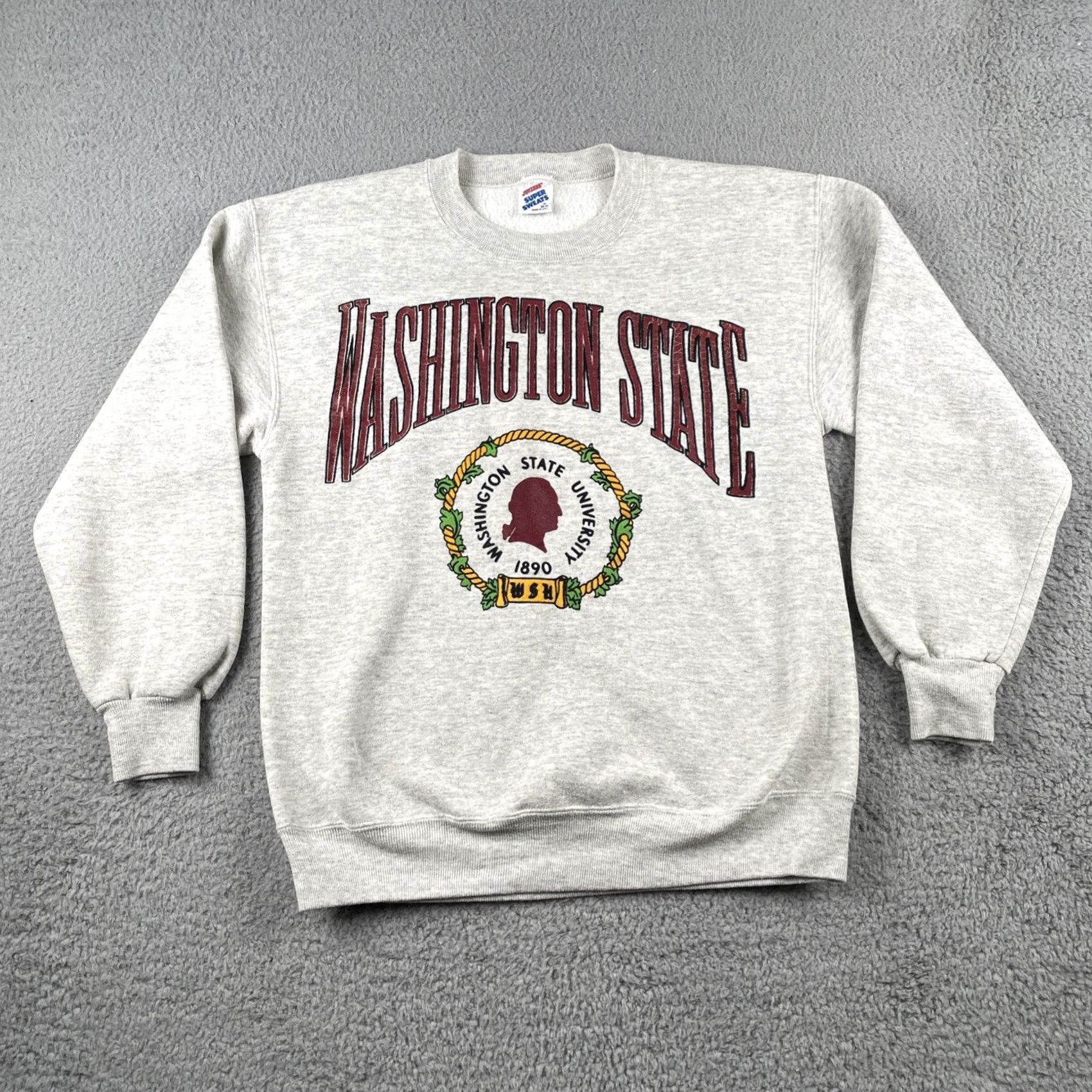 Jerzees VINTAGE Jerzees Sweatshirt White Medium M Adult Mens 90s University Washington State University USA Size US M / EU 48-50 / 2 - 2 Thumbnail