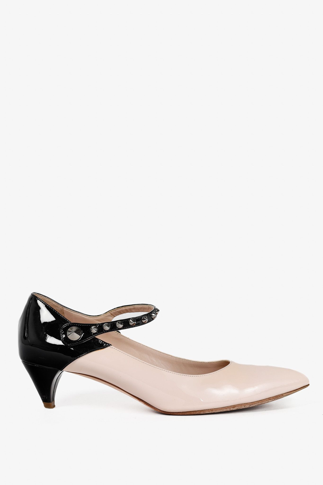 Miu Miu Miu Miu Light Pink & Black Bicolor Studded Mary Janes Size US 8 / IT 38 - 1 Thumbnail