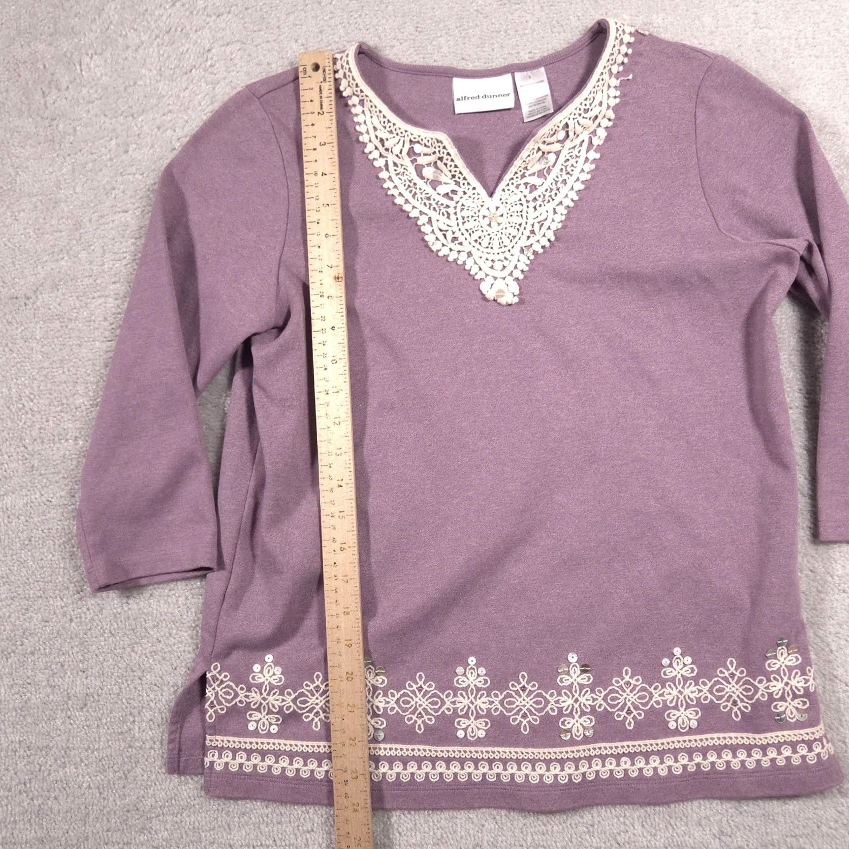 Vintage Alfred Dunner Shirt Womens Small Purple Crochet Sequin 3/4 Sleeve Tunic Top Size S / US 4 / IT 40 - 6 Thumbnail