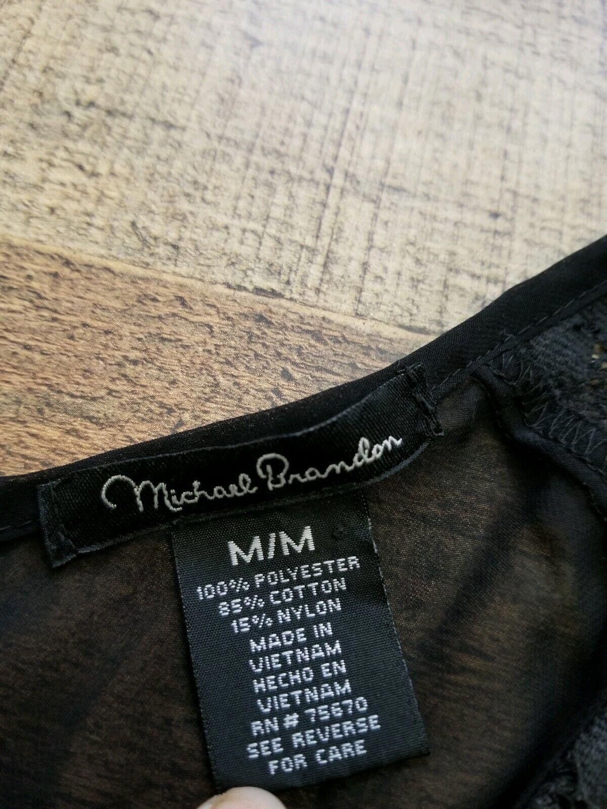 Designer Michael Brandon Shirt Medium Black Sheer Buttons Lace Size M / US 6-8 / IT 42-44 - 3 Thumbnail
