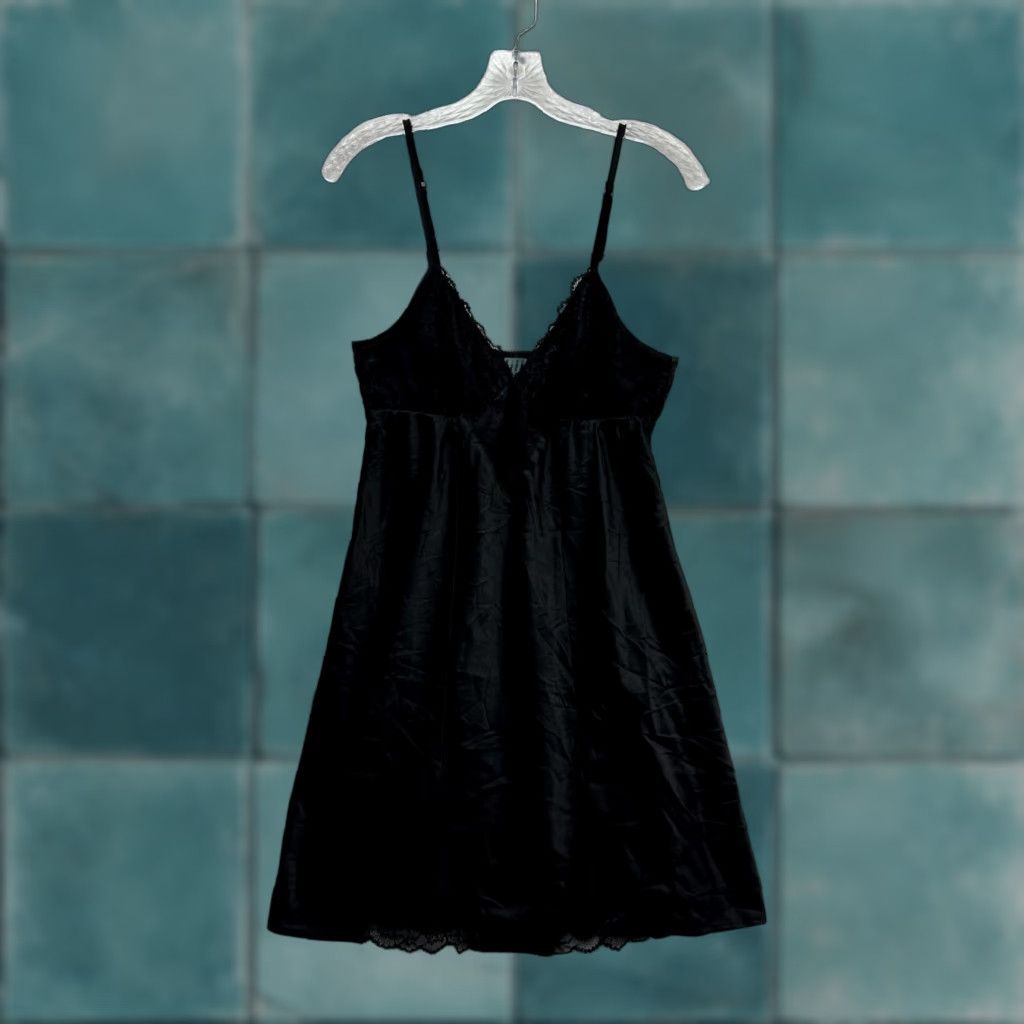 Vintage Y2K Vintage Slip Dress Small Black Satin Lace Chemise Edwardian Victorian Goth, Annelise, Slip, S, Black, Edwardian, 90s, Womens Size S / US 4 / IT 40 - 1 Thumbnail