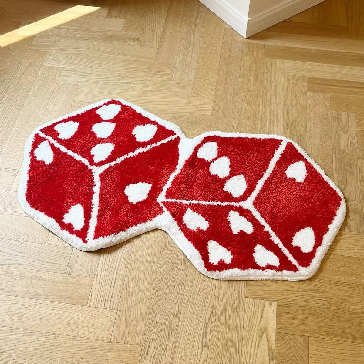 Handmade Red Dice Tufted Doormat Carpet Rug