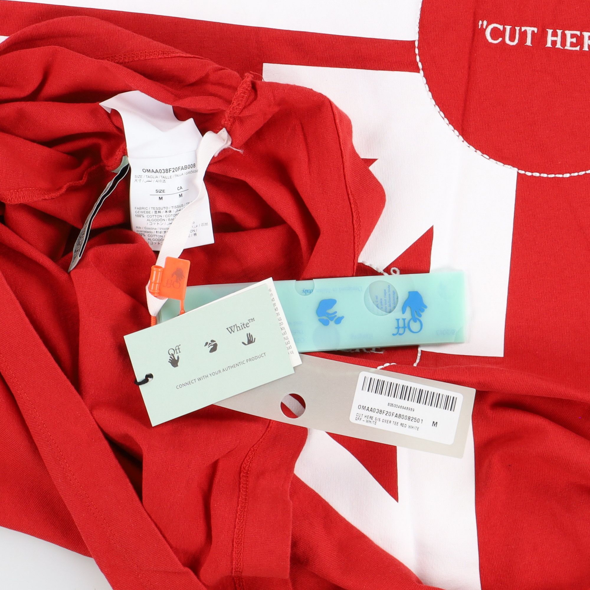 Off-White Red Cut Here Arrows Logo Oversized T-Shirt Size US M / EU 48-50 / 2 - 7 Thumbnail