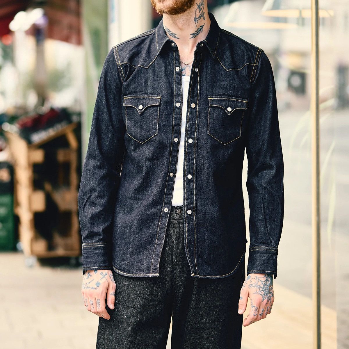 The Flat Head The Flat Head 10oz. Selvedge Indigo Western Button Down Size US M / EU 48-50 / 2 - 1 Thumbnail