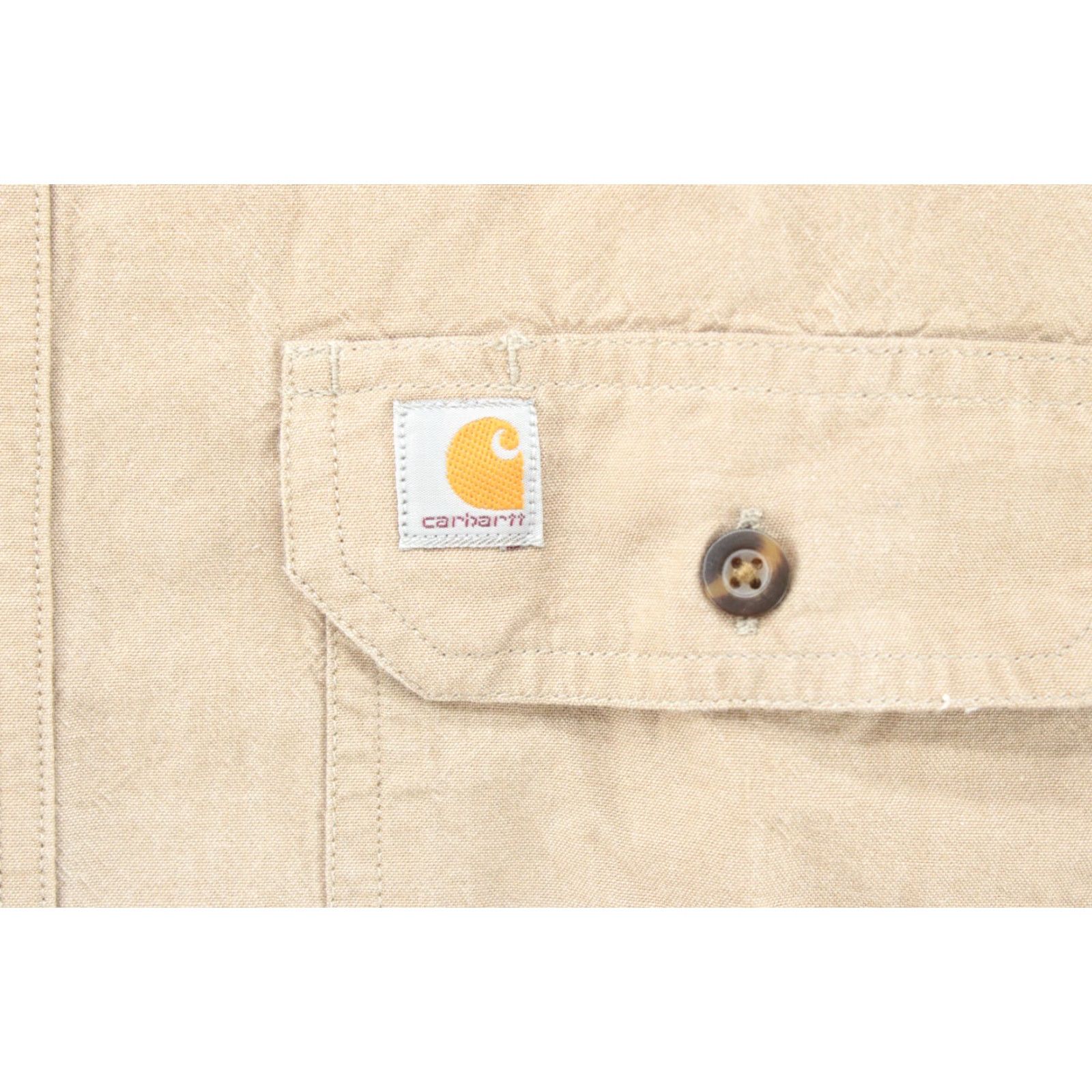 Carhartt Carhartt Shirt Mens Button-Up 100% Cotton Chambray Relaxed Fit Short Sleeve Tan Beige Large Tall 90s City Classic Dad Size US L / EU 52-54 / 3 - 3 Thumbnail