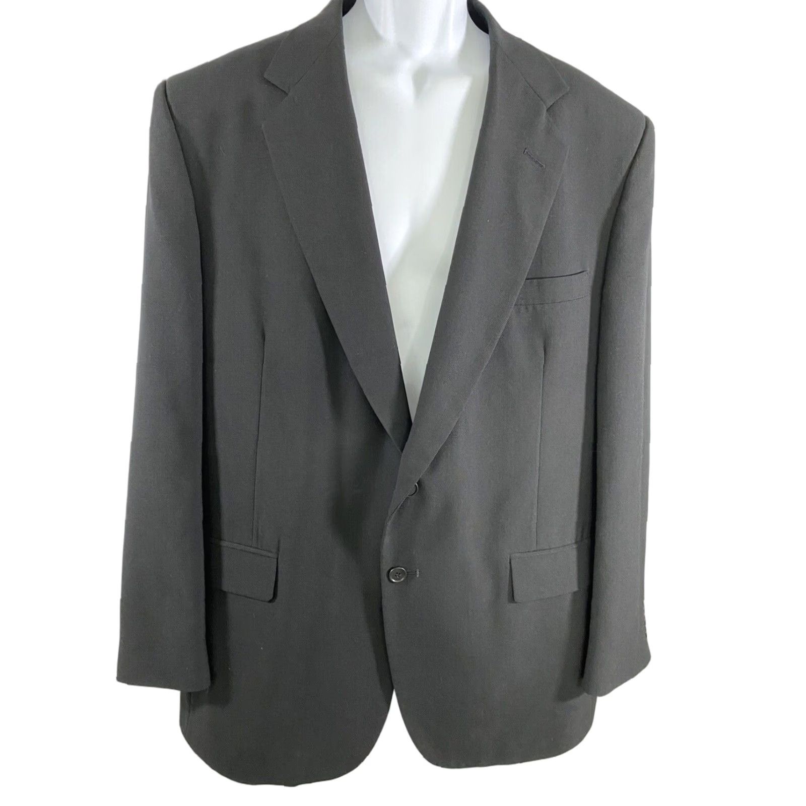 Towncraft Jacket Black 46L Two Button Blazer Sport Coat Polyester Wool