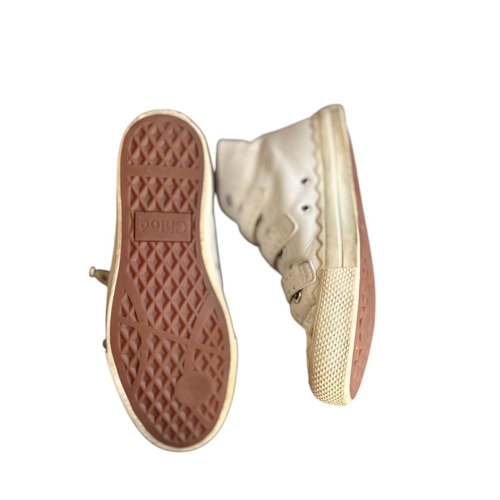 Chloe CHLOÉ 'Kyle' White Studded Buckle High Top Sneakers EU 36 Size US 6 / IT 36 - 12 Thumbnail