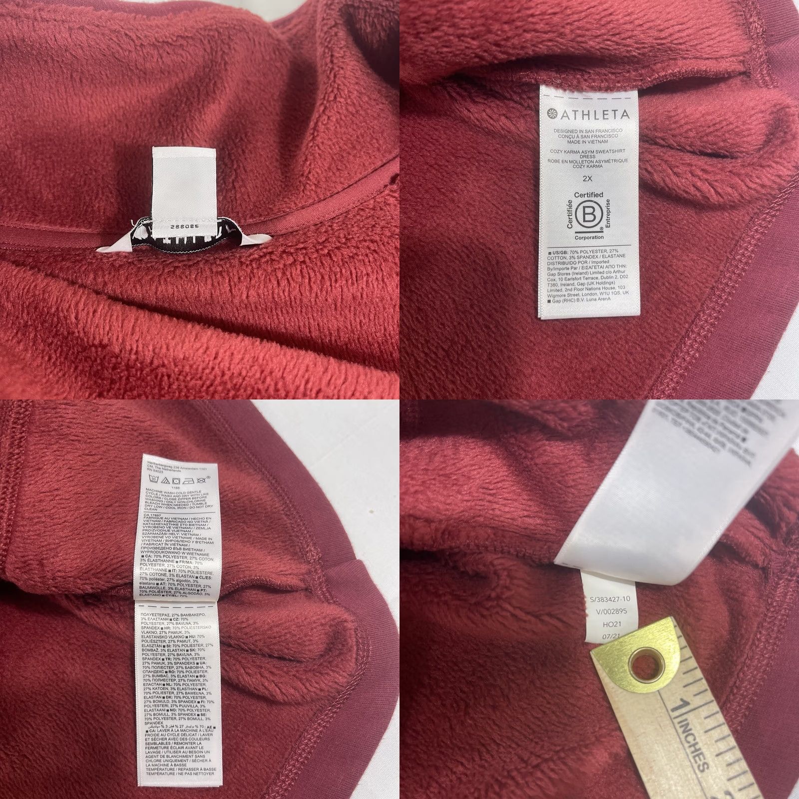 Athleta Athleta Women's 2X Cozy Karma Sweatshirt Dress Asymmetrical Burgundy Zip Pockets Dress Size XXL / US 16-18 / IT 52-54 - 10 Thumbnail