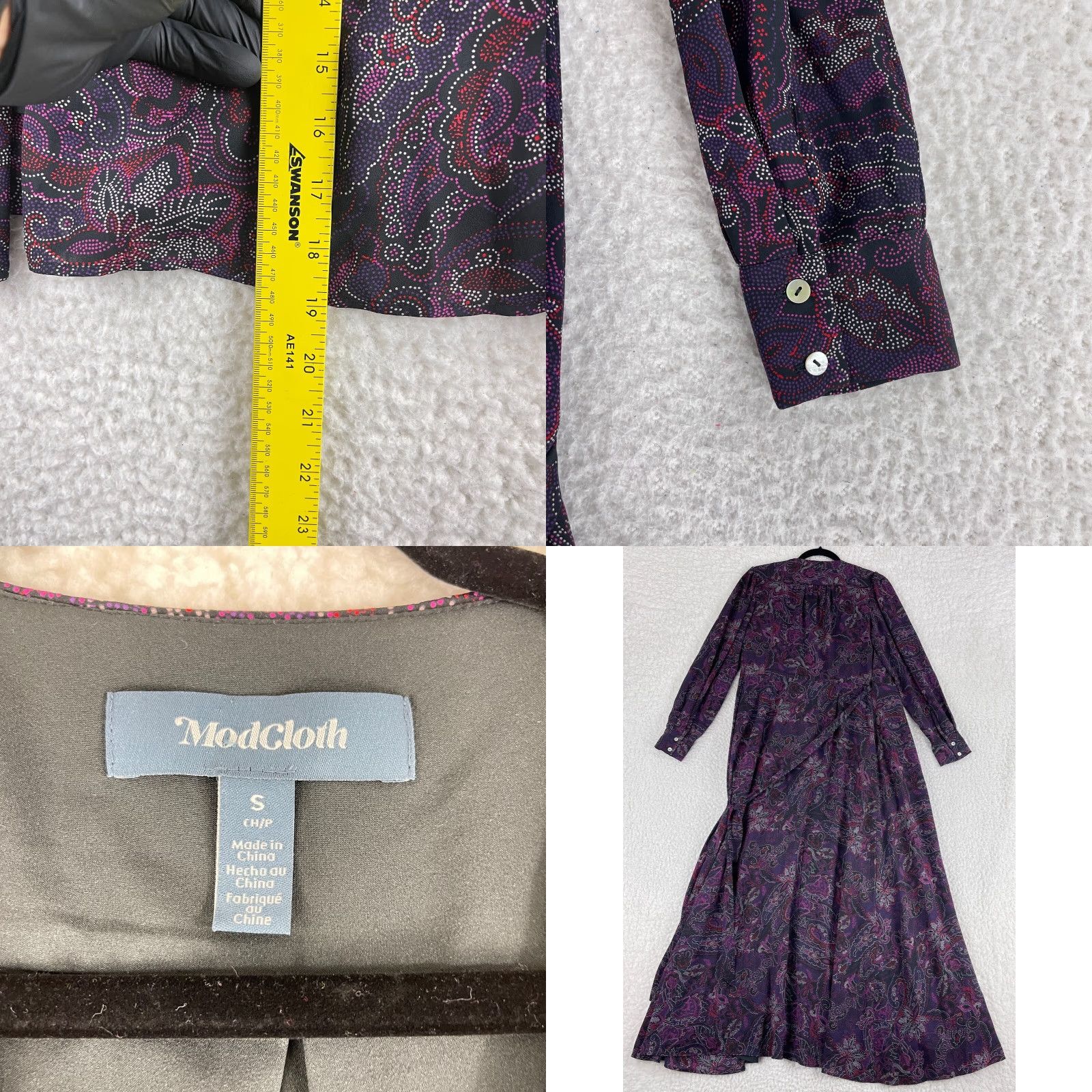 Vintage ModCloth Purple Paisley Wrap Maxi Dress Womens Small Long Sleeve V-Neck Lined Size S / US 4 / IT 40 - 8 Thumbnail