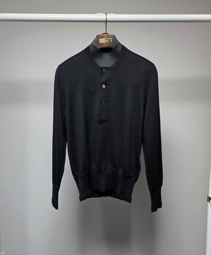Tom Ford o1sm1stk0824 Silk Wool Henleyneck Sweater in Black Size US M / EU 48-50 / 2 - 1 Thumbnail