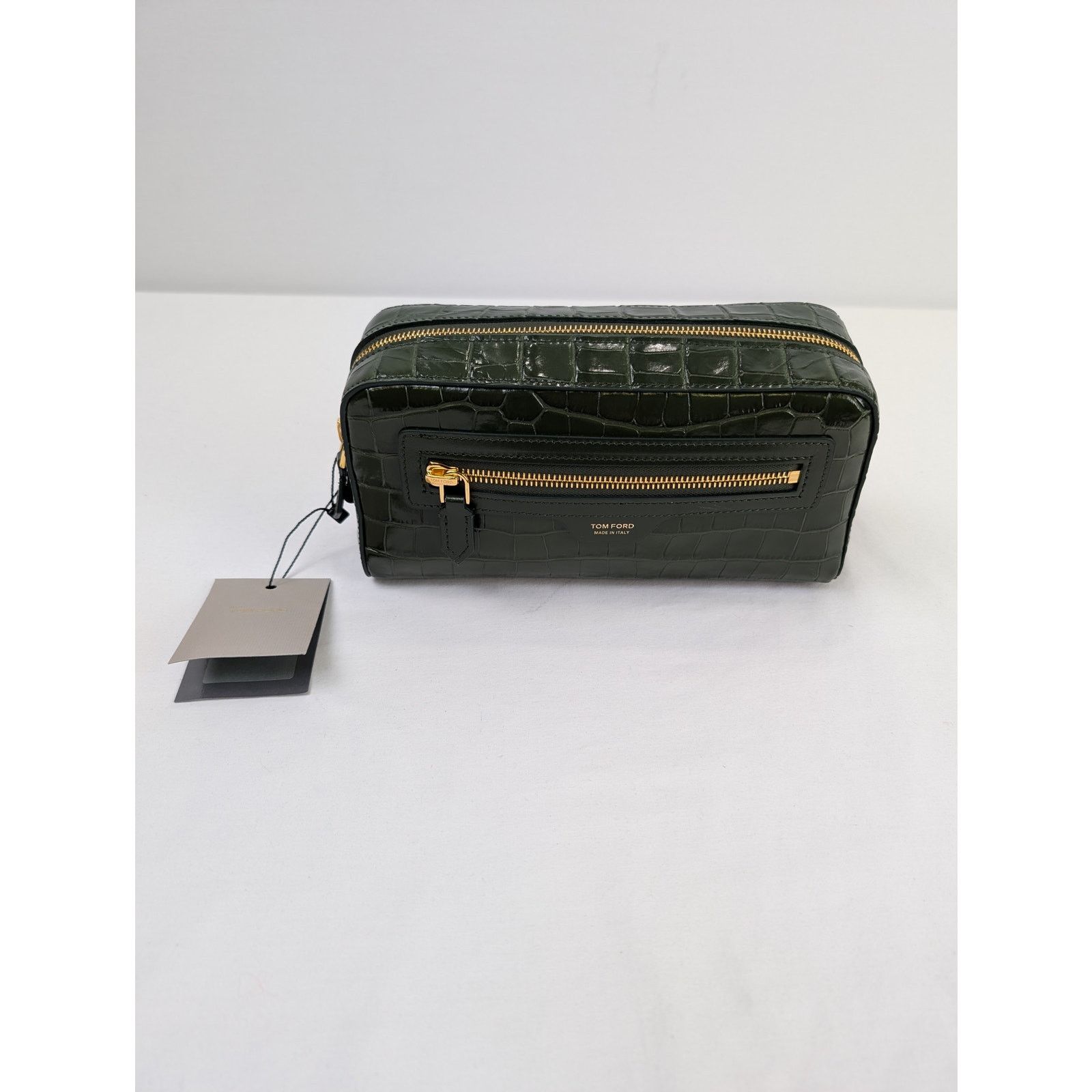 Tom Ford o1rshd1 Size: OS/ Beauty Case Pouch Croc Embossed Bag Green Size ONE SIZE - 9 Thumbnail