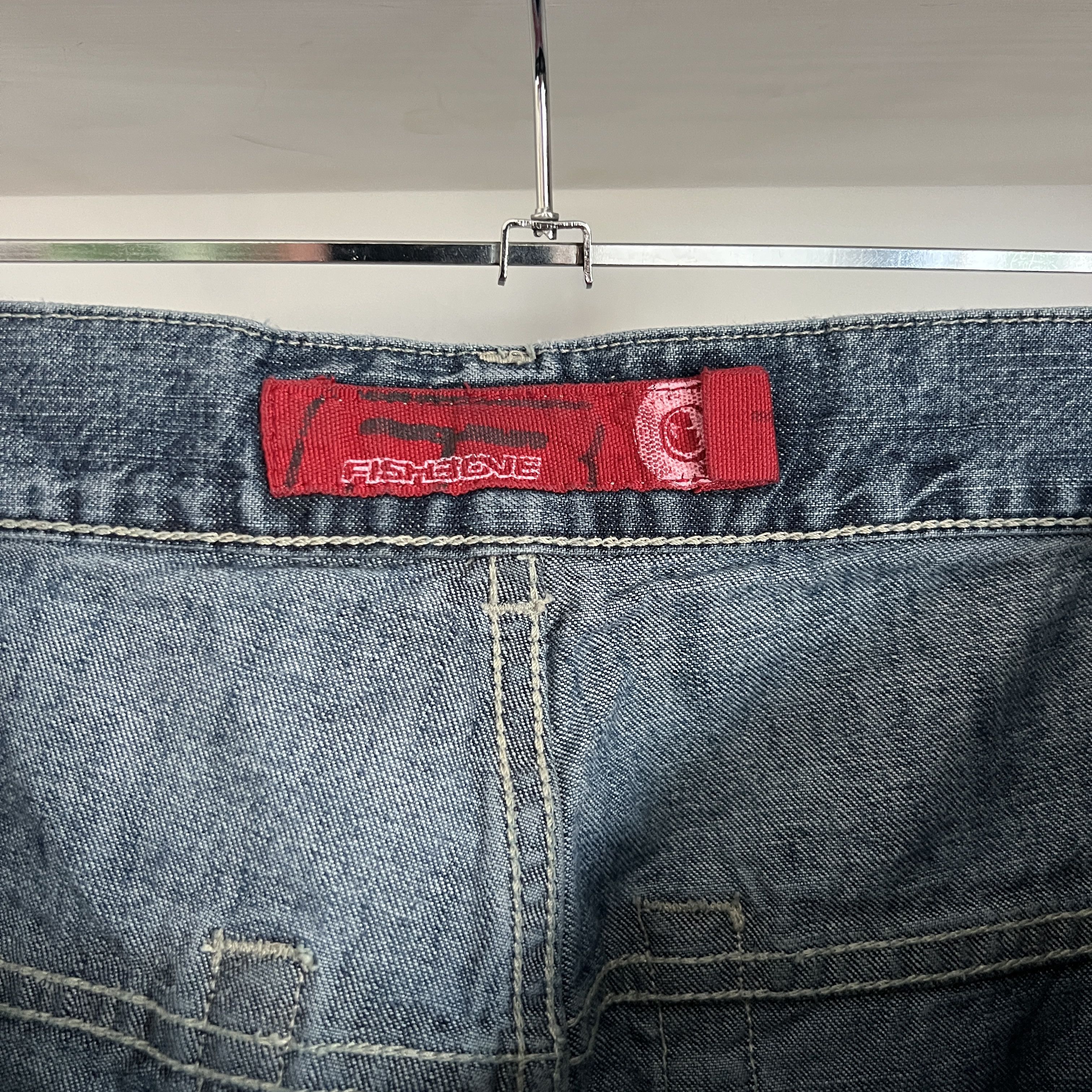 Other FISHBONE Vintage Stone Used Moto Wide Blue Jeans Size L Size US 32 / EU 48 - 12 Thumbnail