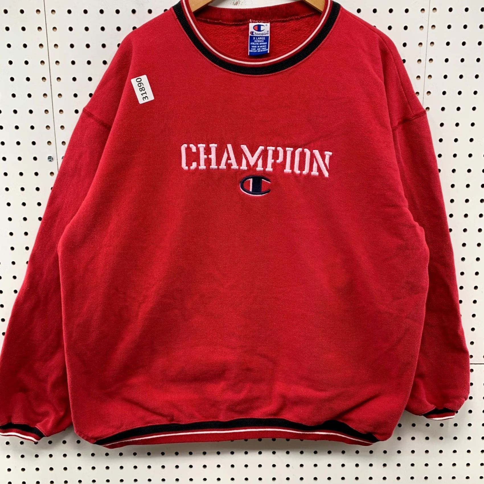 Champion Vintage Champion Red Knit Sweatshirt Long Sleeve Men XL 26x28 90s Crew Neck Pullover reverse Weave Size US XL / EU 56 / 4 - 6 Thumbnail