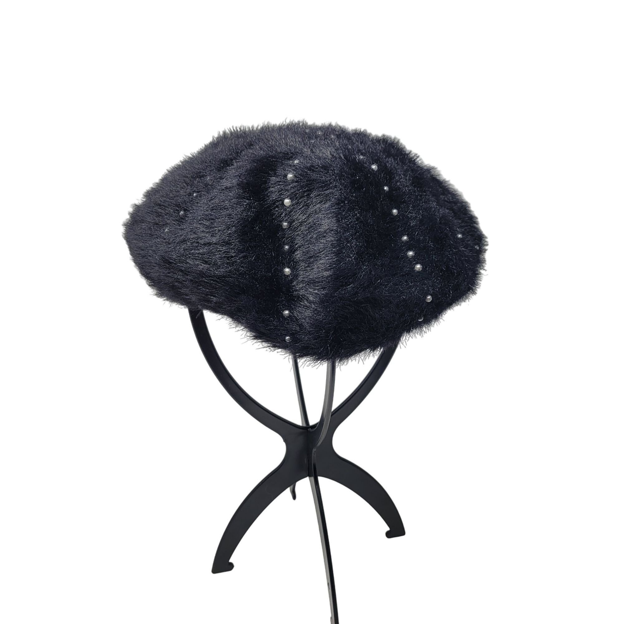 Other Sole Society Fuzzy Eyelash Black Beret Gunmetal Studded Hat Size ONE SIZE - 6 Thumbnail