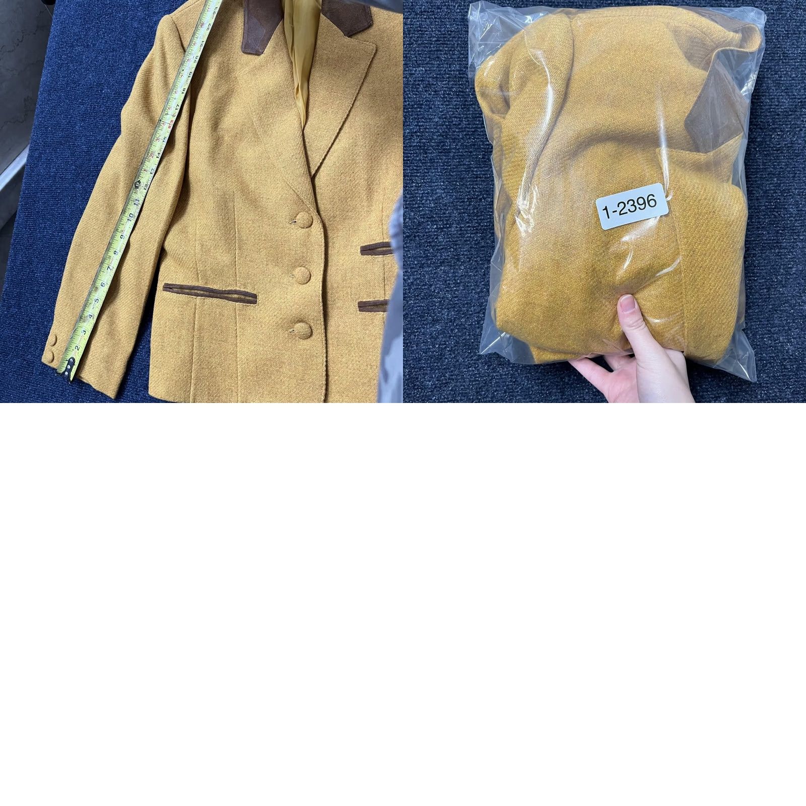 Vintage VINTAGE 90s Blazer Womens 10 Yellow Tweed Wool Blend Notch Lapel Suede Trim Tailored Single-Breasted Size L / US 10 / IT 46 - 8 Thumbnail