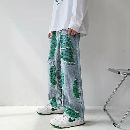 VIBE Green Stich Distressed Blue Denim Jeans Size US 28 / EU 44 - 2 Thumbnail
