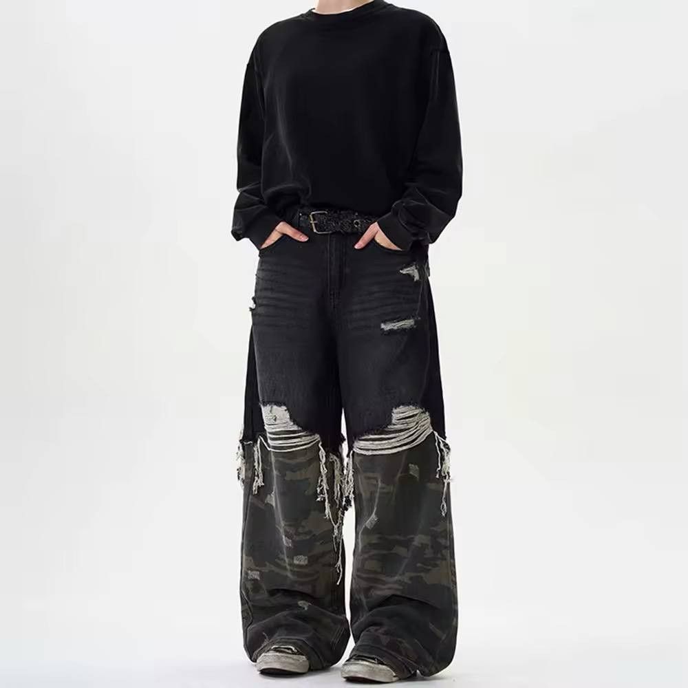 Japanese Brand × Vintage wide ripped double jeans Size US 36 / EU 52 - 4 Thumbnail