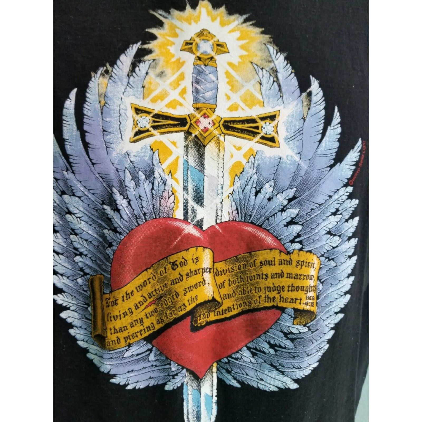Vintage VINTAGE Mens XL Hebrew 4:12 Bible Verse Religious T-Shirt Christianity USA Made Shirt Regular Black 1990s Mens Graphic Print Size US XL / EU 56 / 4 - 5 Thumbnail