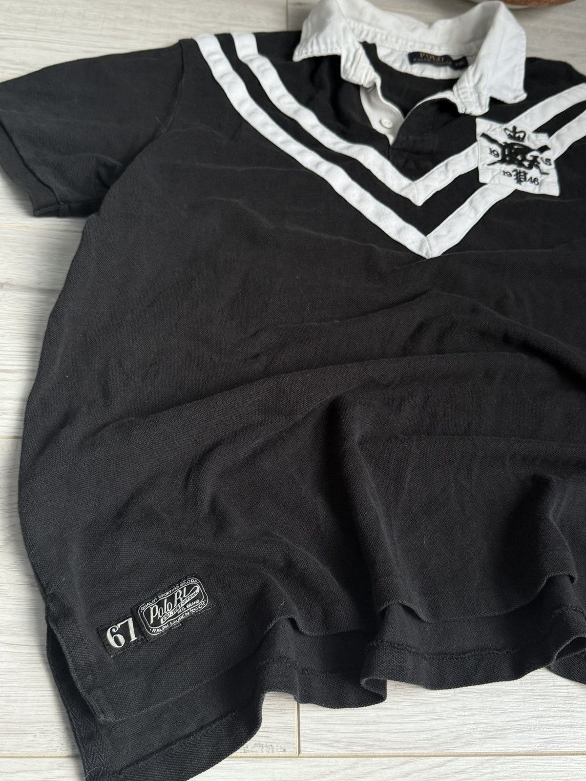 Polo Ralph Lauren Vintage Polo Ralph Lauren Rugby Shirt Black Collar Crest Logo Size US XXL / EU 58 / 5 - 3 Thumbnail