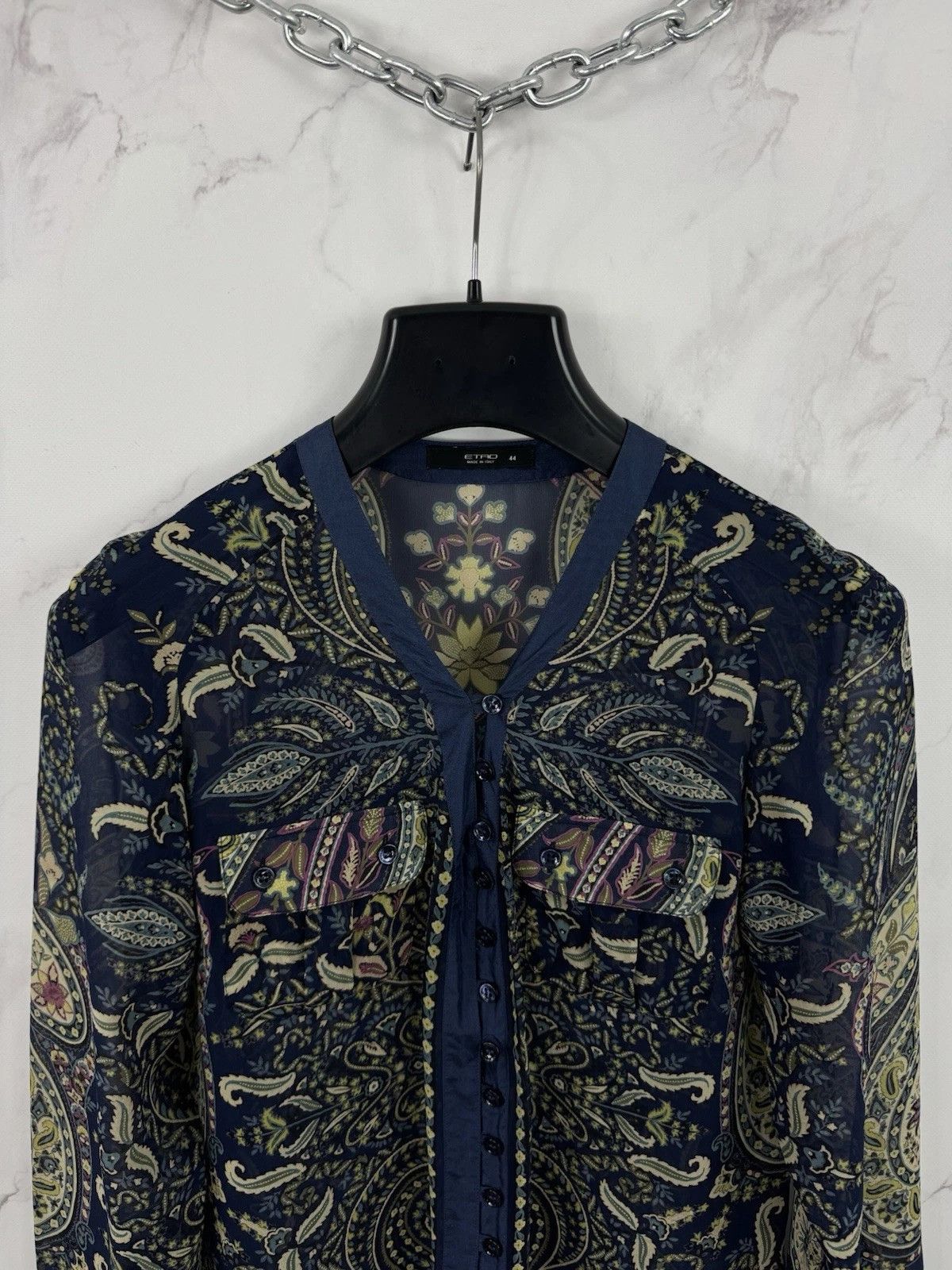 Etro Paisley Pattern Silk Blouse Double Pocket Size 44